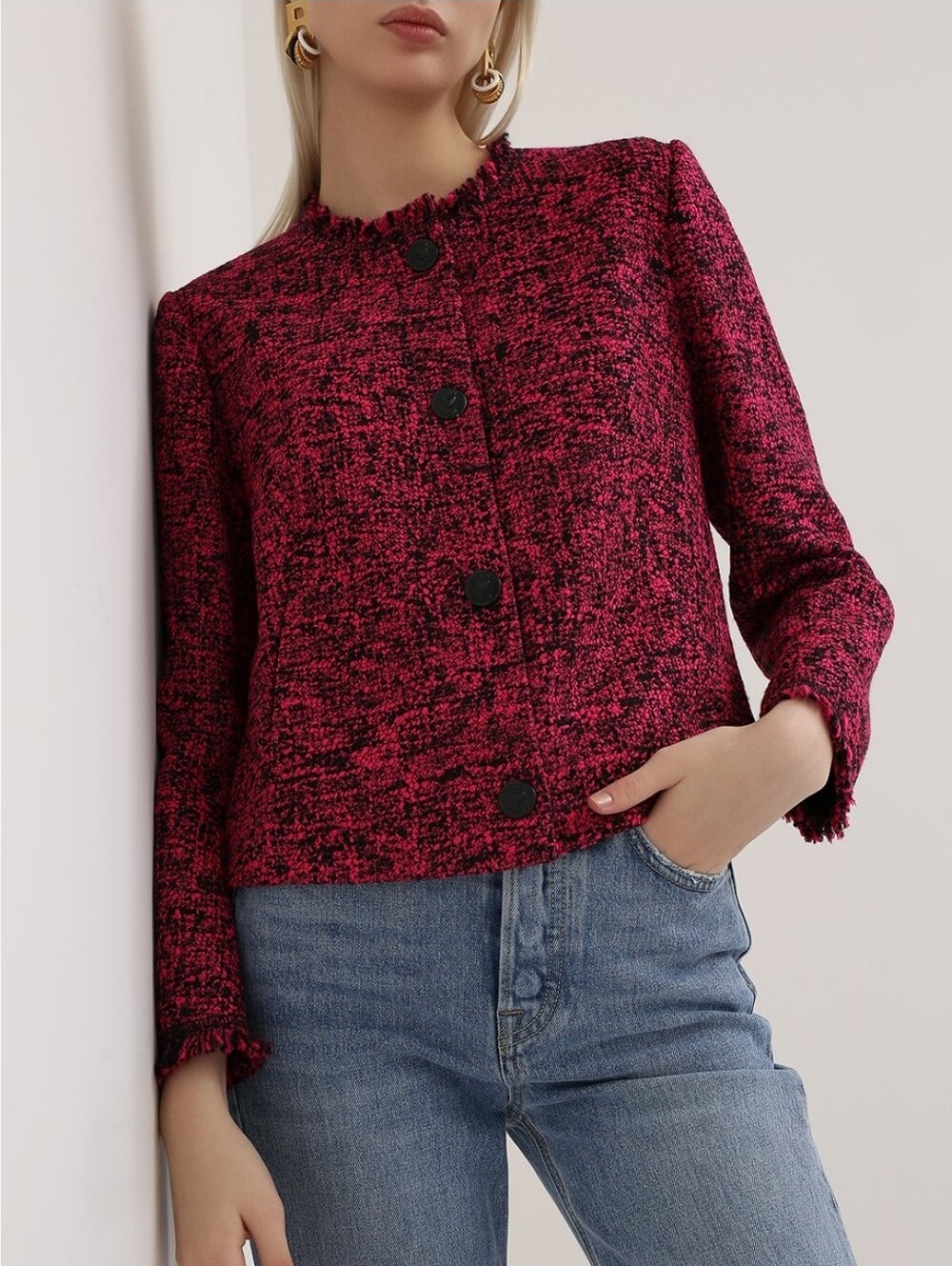 Escada Pink Black Tweed Jacket Size 34/ SMALL